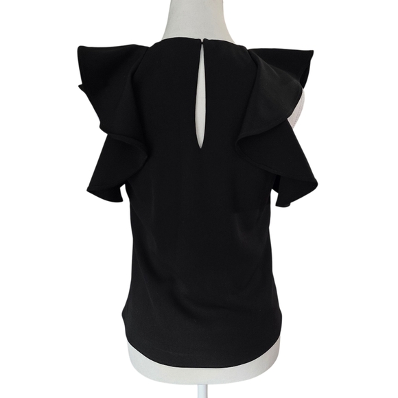 Amanda Uprichard Black Crew Neck Ruffle Sleeve Blouse  Size P / XS - Picture 4 of 9